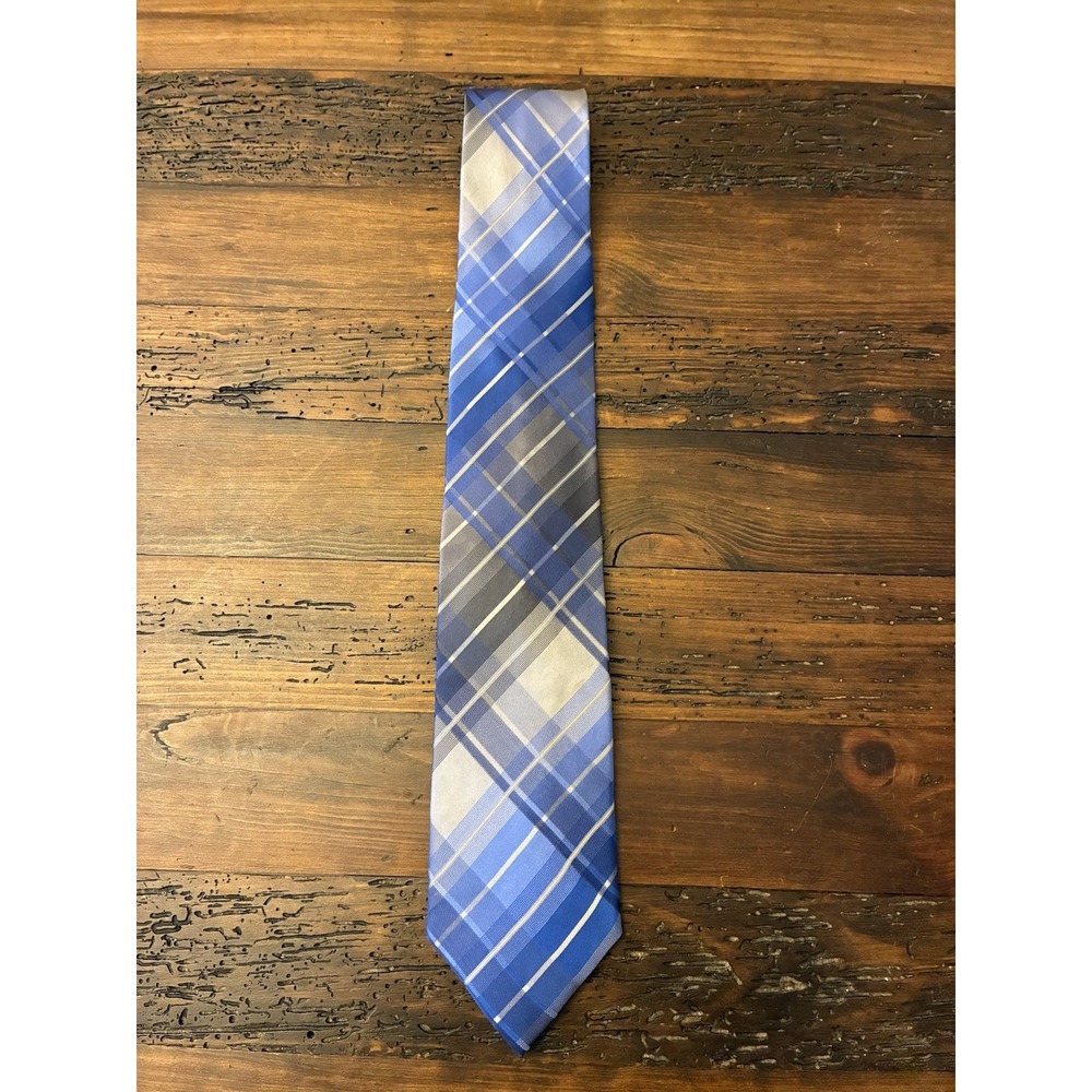 Kenneth Cole Men's Necktie Silk Blue White Gray Striped Formal Career Church